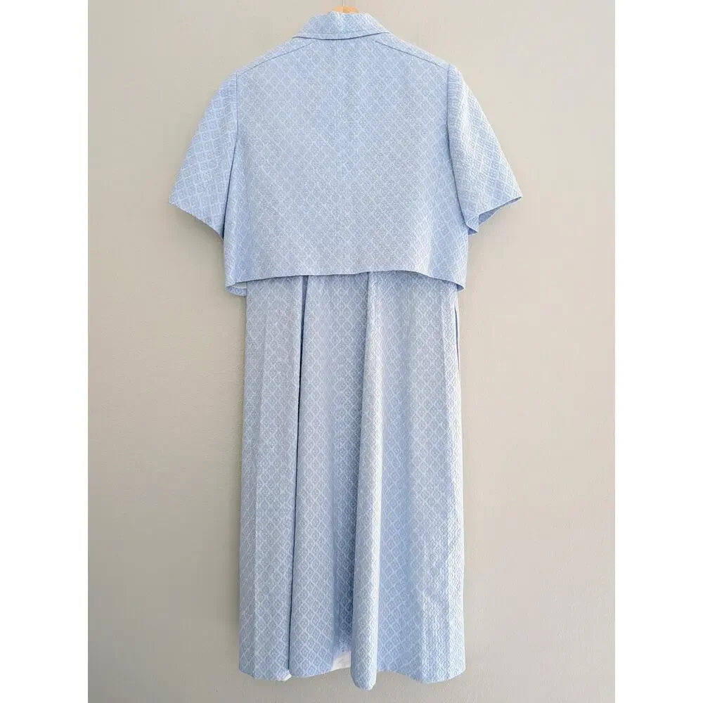 ME+EM Jacquard Fit and Flare Midi Dress and Cropped Jacket Set Chambray Blue 12